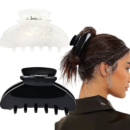 2 stk Hårklipp Klø-klipp Skalldyr Hår Banan Barrettes Svart Hvit Celluloid Fransk Kjeveklipp