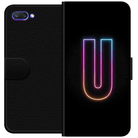 Yhteensopiva Lompakkokotelo Honor Honor 10 Minimaalinen neonkirjain U kirkkaalla valaistustehosteella mustaa taustaa vasten