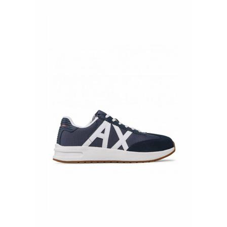 Armani Exchange Leather sneakers with a large logo , Blauw , Heren , Maat: 43 EU