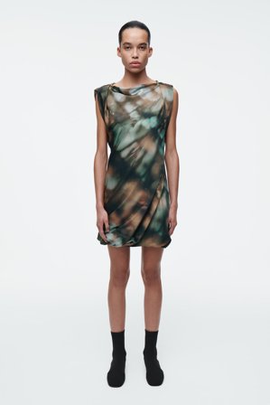 COS Women's Printed Draped Silk Dress