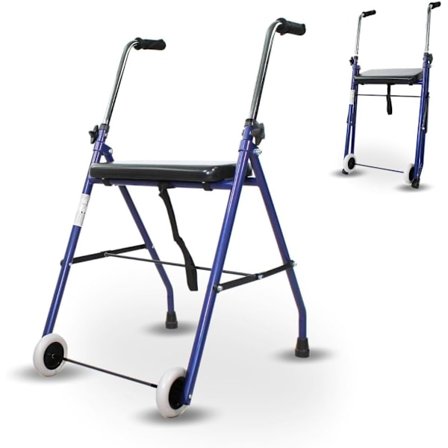 Mobiclinic , Rollator, Sammenleggbar, Emérita, Justerbar, Robust, Med Sete og 2 Hjul, Stål, Ergonomiske Håndtak, Lettvekt, Blå
