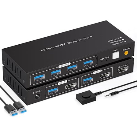 NÖRDIC KVM-kytkin 2-1 HDMI-HDMI, 8K60Hz/4K120Hz, 4x USB-A