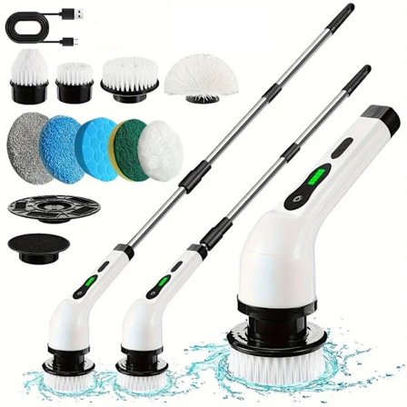 Elektrisk roterende gulvrenser, trådløs rengøringsbørste til husholdningsbrug, med 9 udskiftelige børstehoveder, elektrisk rengøringsbørste