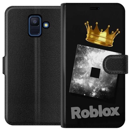 Kompatibelt Lommeboketui til Samsung Samsung Galaxy A6 (2018) Minimalistisk svart og sølvfarget Roblox-symbol med gylden krone og luksuriøs gamer-es