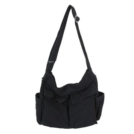 (pow yeah!) Messenger Bag for skole Vintage Svart Canvas Reclining Ladies