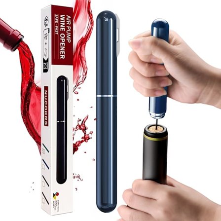 Vinflaskeåpner med foliekutter - Luftpumpe Aeropop Korketrekker, Pennstil Åpner på 3-7 Pump, Enkelt & Ingen Skade på Korken, Kompakt Gave (Blå)