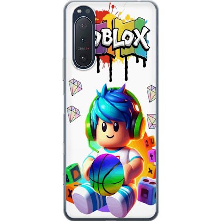 Yhteensopiva Puhelinkuori Sony Sony Xperia 5 II Värikäs Roblox-kuvitus pelihahmolla, leluilla ja energialla, täydellinen pelifaneille ja moderniin