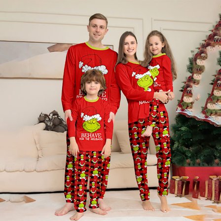Grinch julpyjamas familjematchande sovkläder barn pyjamas set
