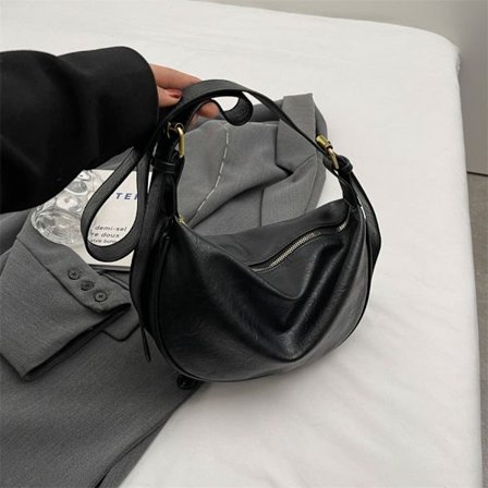 PU-nahkainen Crossbody Laukku Suurikokoinen olkalaukku MUSTA