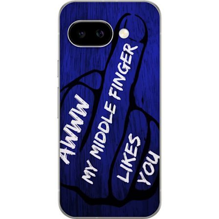 Kompatibelt Mobildeksel til Google Pixel 9a Mørk typografisk illustrasjon med hjerteform og budskap om vennskap mot dyp blå tretekstur