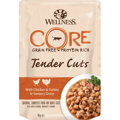 CORE Petfood - Cat Adult Tender Cuts kylling og kalkun 85 g - Katt - Kattefôr & kattemat - Våtfôr og våtmat - ZOO.no