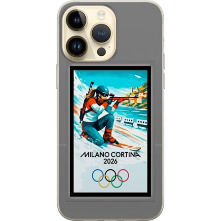 Kompatibelt Mobildeksel til Apple iPhone 15 Pro Max Retroplakat Cortina Milano 2026 med fjell, vintersportsutøvere, italienske trikolor, Milano-katedr