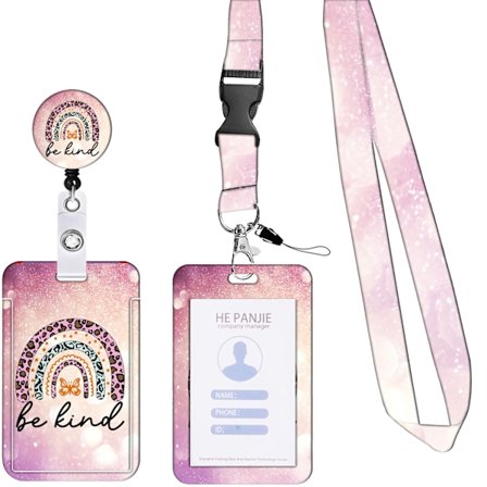 (rosa lyn)Retrekkbar snor med ID-kortholder, bohemsk