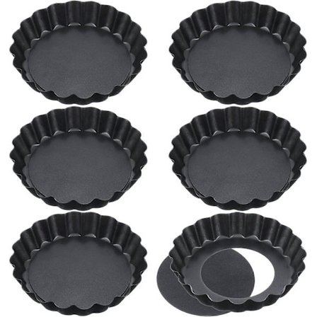 Pakke med 6 non-stick 10 cm quicheforme, mini tærteforme med aftagelig bund, tærtedeje, springform tærteforme, cheesecakeforme, tærteforme