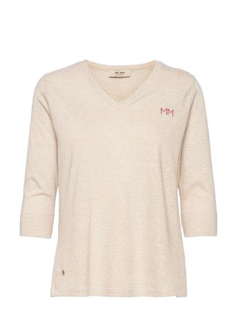 Zelma V-Ss Stripe Tee Beige MOS MOSH