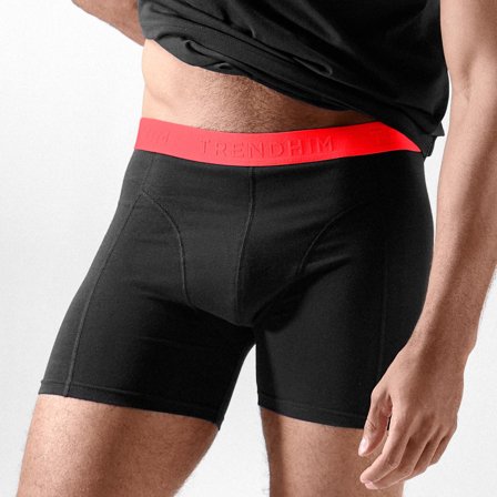 FlexFeel | Zwarte katoenen boxershort met neon rode tailleband voor mannen