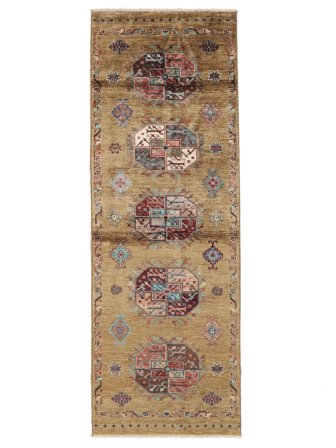 Noué À La Main Shabargan Tapis 84X246 De Laine Marron Petit