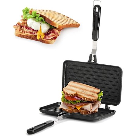 Smörgåsmaskin, Non-stick Grill Pan med handtag, Aluminium Flip Pan Inomhus Utomhus Frukost
