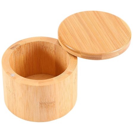 Saltboks, Bambus Oppbevaringsboks Med Magnetisk Svingbart Lopp, "salt" Gravert På Lopp Gravert - "salt"