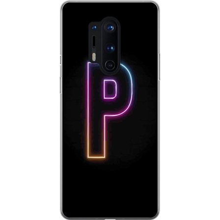 Kompatibel Mobilcover til OnePlus OnePlus 8 Pro Minimalistisk neonbogstav P i farvegradient og lyseffekt mod sort baggrund i digital neonstil