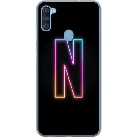 Kompatibel Mobilcover til Samsung Samsung Galaxy A11 Minimalistisk neonbogstav N i farveskiftende lys mod sort baggrund