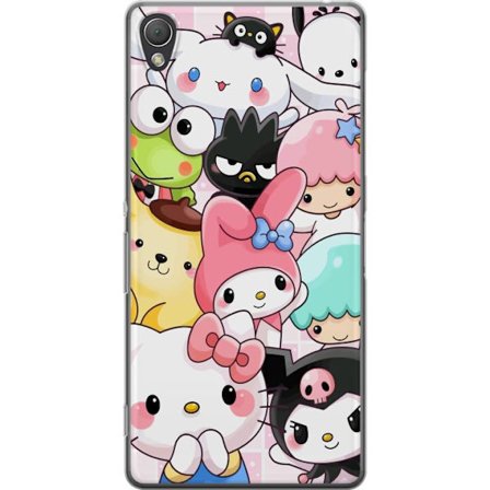 Yhteensopiva Puhelinkuori Sony Xperia Z3 Tiheä kuvio suloisia hahmoja, joilla on suuret silmät eri väreissä ja ilmeissä LABUBU-tekstillä