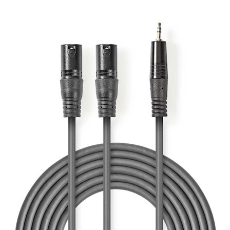 Balansoitu Audiojohto | 2x XLR 3-Pin uros | 3.5 mm uros | Niklattu | 3.00 m | Pyöreä | PVC | Tummanharmaa | Pahvikotelo