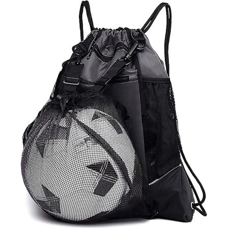 Fotballbag for gutter med snøring, sammenleggbar basketballryggsekk, treningsbag, ryggsekk, sportsbag med avtakbar ballnettpose, egnet for volleyball,