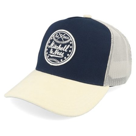 Mitchell & Ness - Blå trucker Keps - Baseball Own Brand Navy /Sand A-Frame Trucker @ Hatstore