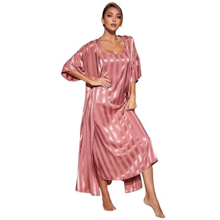 Satinpyjamas i siden för kvinnor - Lättviktsset med morgonrock