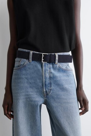 COS Women's Double-Prong Suede Belt in Blue