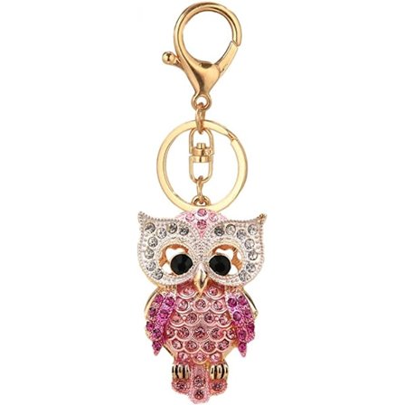 Fashion Rhinestones Owl Keychain, Gold Sparkling Alloy Keyrin