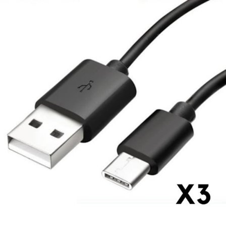USB-C-kabel til Honor 10X Lite - Honor 9X - Honor 8A - Type USB-C Sort 1 Meter [SÆT 3] Phonillico