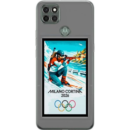 Kompatibelt Mobildeksel til Motorola Moto G9 Power Retroplakat Cortina Milano 2026 med fjell, vintersportsutøvere, italienske trikolor, Milano-katedra