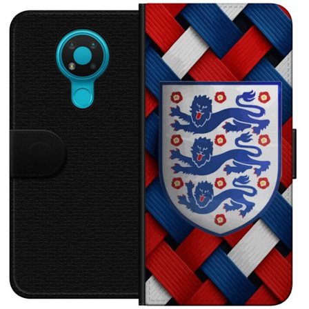 Yhteensopiva Lompakkokotelo Nokia Nokia 3.4 Graafinen Englanti-aihe heraldisilla leijonilla ja punaisella, valkoisella ja sinisellä punotulla kuvioll