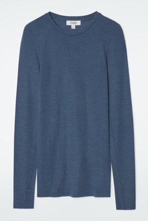 COS Women's Crew Neck Merino Wool Top in Blue