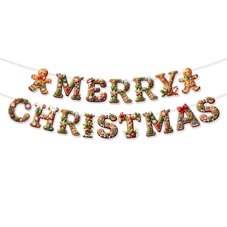 3 stk. Julepynt Flag Banner Peberkagemand Tema Juleflag Party Atmosfære Dekoration Rekvisitter Merry Christmas