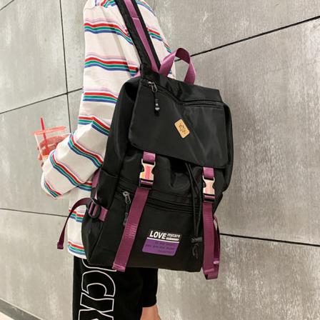 Kvinner jente ryggsekk skulderveske skolesekk Koreansk stil Trendy ungdomsskoleveske Outdoor Travel Leisure Black