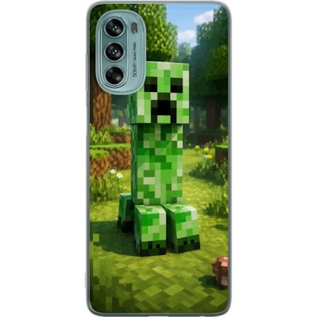 Kompatibelt Mobilskal till Motorola Motorola Moto G62 5G Block-baserad Creeper-figur i en grön pixell värld, ikonisk spelillustration för barnrum,