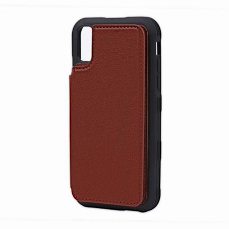 PU Leather Back Flip Kickstand Card Case Brown For iPhone X/XS