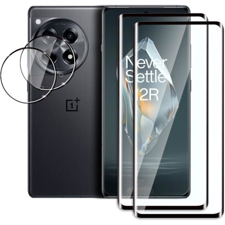 2+2 skärmskydd kompatibla med OnePlus 12R, skärmskydd och kamera, 3D full täckning, Ultra HD, bubbelfri, anti-repa,