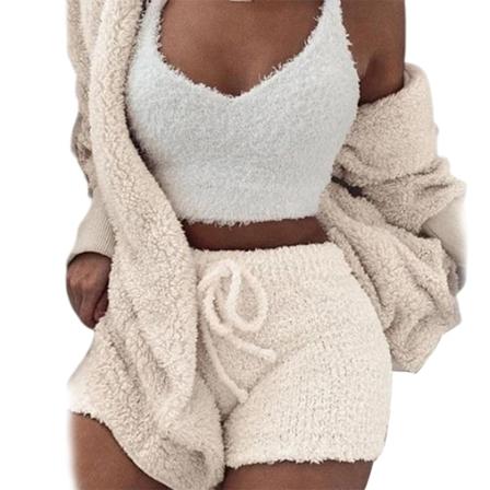 3-delt koselig strikket sett Shorts + Genser + Jakke Avslappet varm dress for kvinner menn Ny mote m