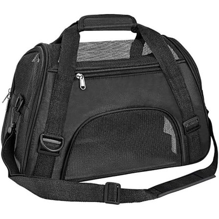 Kæledyrstransporttaske, flygodkendt taske, bærbar rejsetaske til små hunde, katte og hvalpe, små dyr (Medium, Sort) Sort