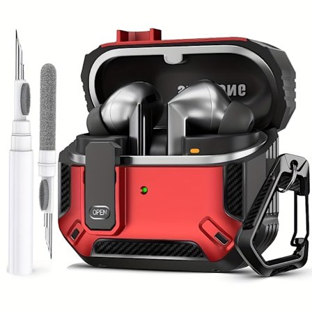 Kompatibel med Galaxy Buds 3 Fodral & Galaxy Buds 3 Pro Fodral, med Rengöringskit Fullständigt Stötsäkert Kolfiberskyddsfodral för Galaxy Buds 3 Pro