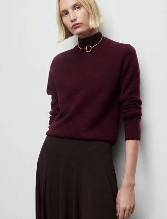 Mango Medium-Knit Sweater - Burgundy - L