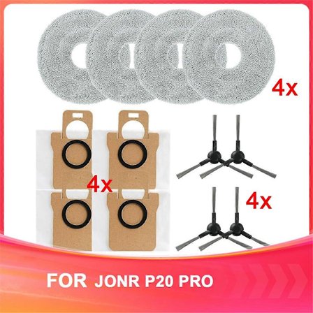 Udskiftningssæt til JONR P20 PRO robotstøvsuger - Klude, støvposer, sidebørster