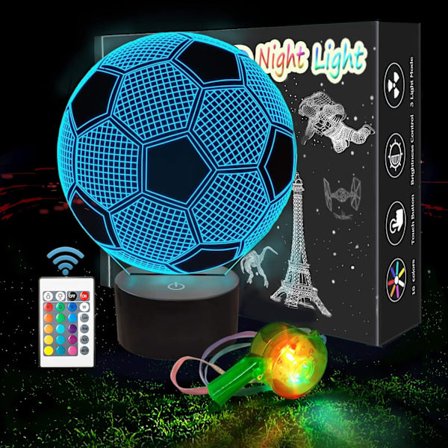 Jalkapallo 3D Yövalot, 3D Illuusio Lamppu 16 Väriä Vaihtava Kosketus Pöytälamppu Lapsille Makuuhuoneeseen Kaukosäätimellä - Syntymäpäivälahjat