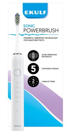 Ekulf Sonic PowerBrush white White, Medicin & Pleje, Tandbørster, El-tandbørster