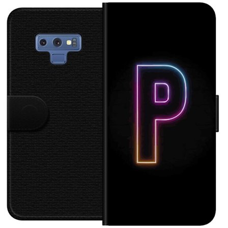 Kompatibel Tegnebogsetui til Samsung Samsung Galaxy Note9 Minimalistisk neonbogstav P i farvegradient og lyseffekt mod sort baggrund i digital neonsti