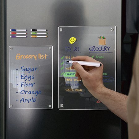 Magnetisk akrylnotisblokk med penn for ukeplanlegger, slettbar kl